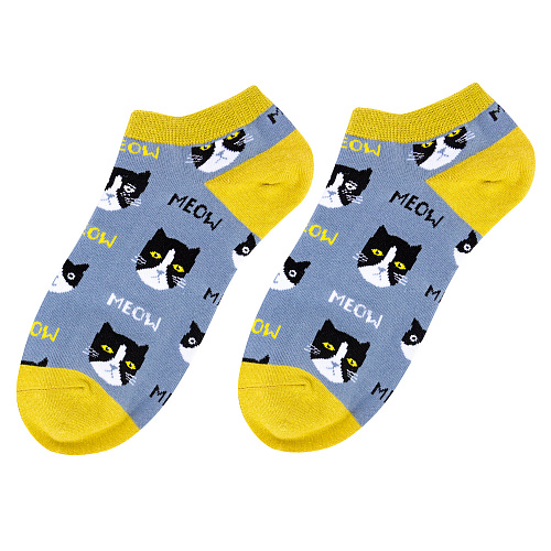 Носки короткие "Коты" (желто-голубые) купить оптом