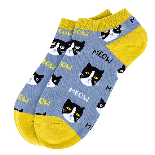 Носки короткие "Коты" (желто-голубые) купить оптом